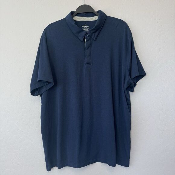 Tommy John XXLarge Navy Blue‎ Short Sleeve Polo Pima Cotton Stretch Shirt - Picture 1 of 5